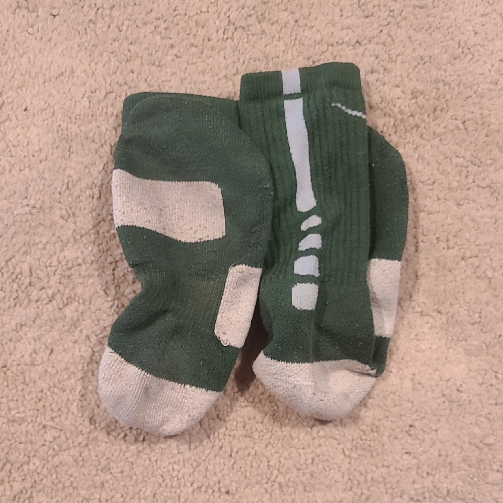 Nike Elite Green and White Athletic Socks